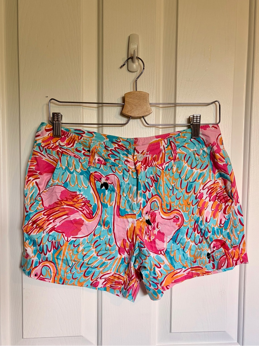Lilly Pulitzer Flamingo Print Cotton Shorts - Pink & Turquoise